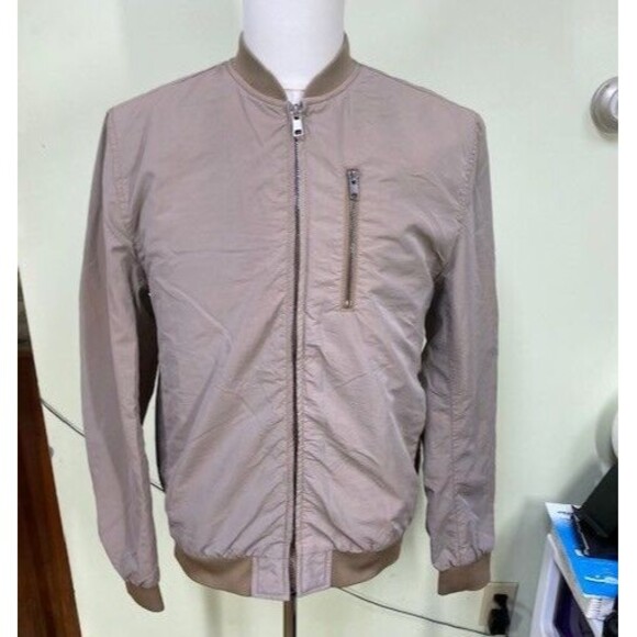 H&M Men's Size S Tan Lightweight Full Zip Classic Bomber Flight Jacket Versitile - Picture 1 of 11